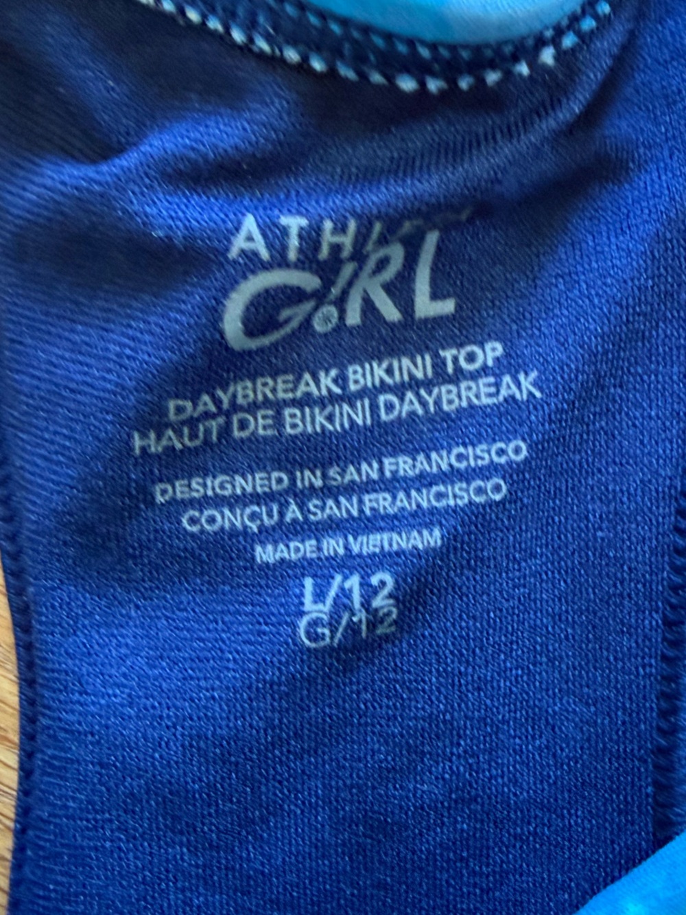 Athleta Girl L 12 Blue Tie-Dye Racerback Two-Piece bikini (please note pilling) - Picture 2 of 5